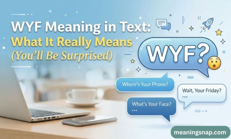 Graphic illustrating WYF meaning in text with chat bubbles showing possible interpretations like Where's Your Phone.