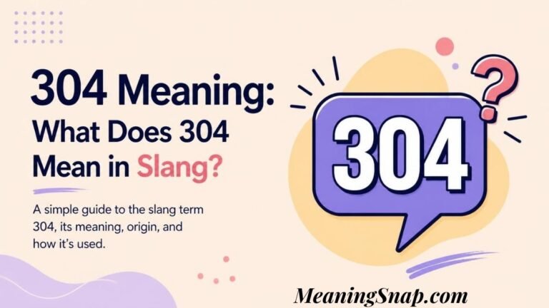 Infographic explaining 304 meaning in slang with a purple speech bubble featuring the number 304 and a question mark.