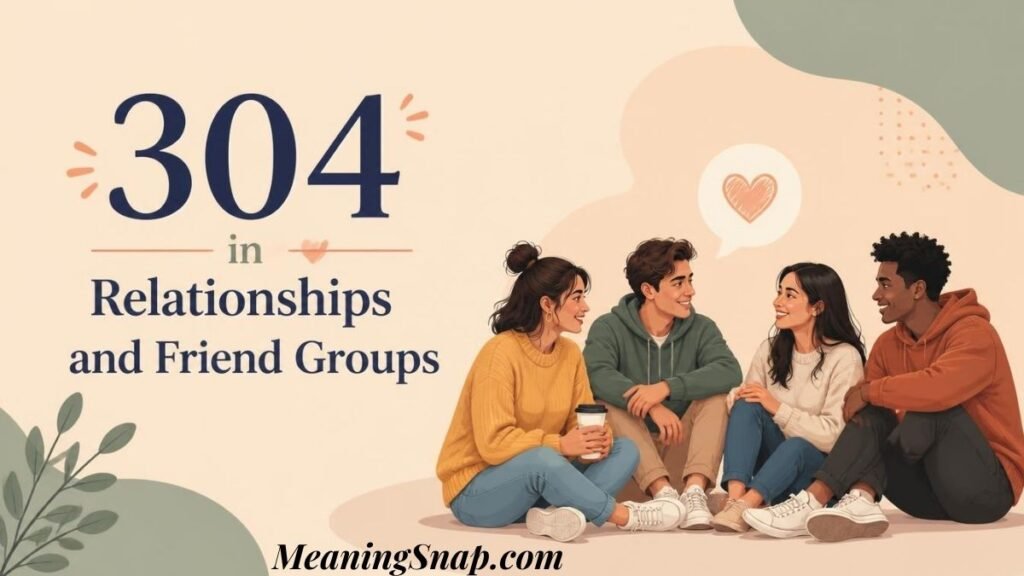 Infographic explaining 304 in relationships and friend groups, featuring four young friends sitting together and chatting.