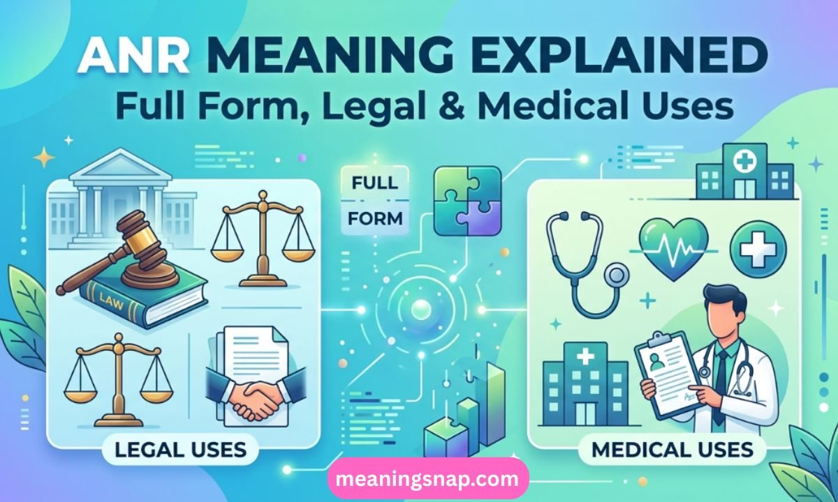 Split graphic breaking down ANR legal vs medical uses under title ANR MEANING EXPLAINED: Full Form, Legal & Medical Uses.