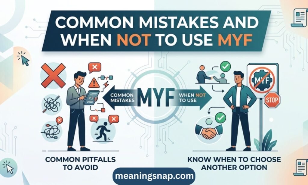 Illustrated comparison of mistakes to avoid vs when to skip using MYF under title COMMON MISTAKES AND WHEN NOT TO USE MYF.