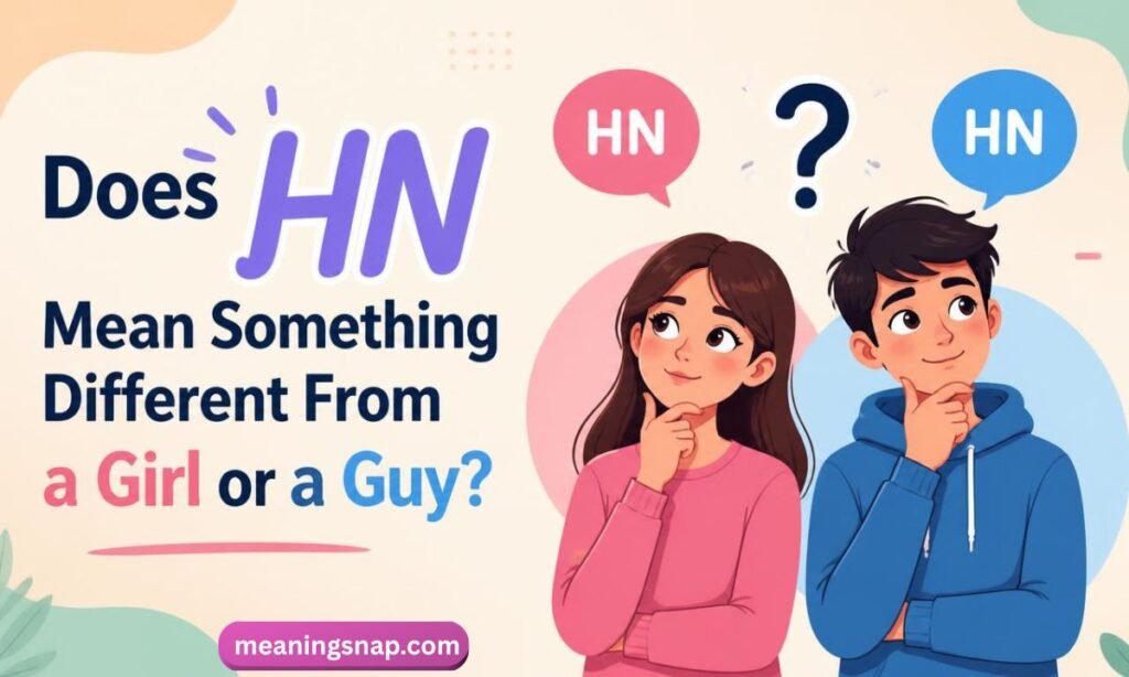 Illustrated girl and guy standing thoughtfully beside speech bubbles under title Does HN Mean Something Different From a Girl or a Guy?