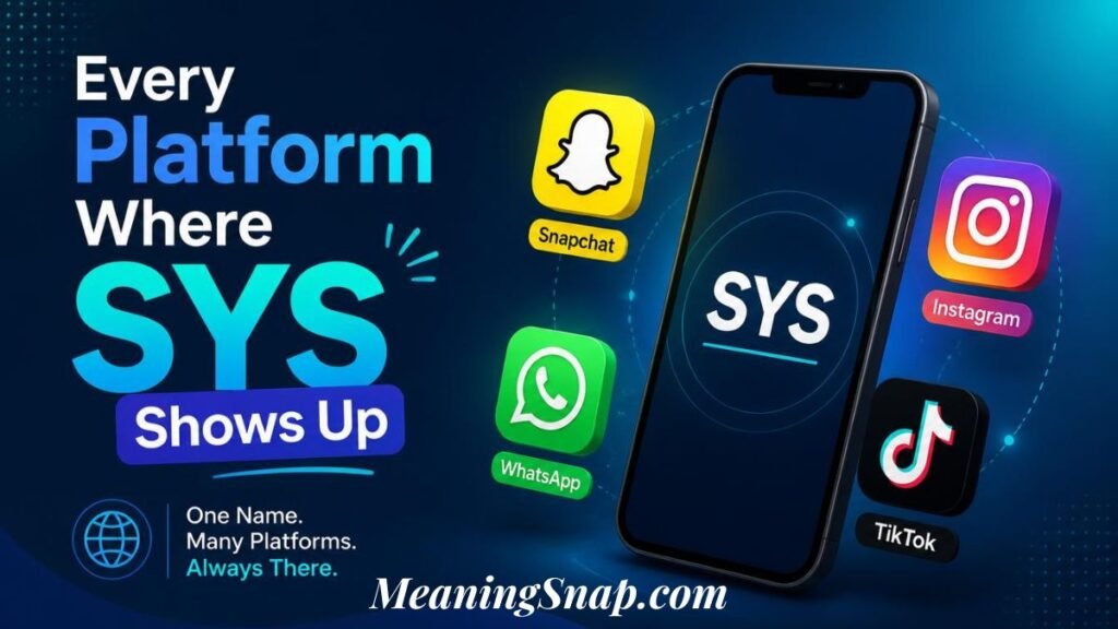 Graphic titled "Every Platform Where SYS Shows Up" featuring a smartphone surrounded by 3D icons for Snapchat, WhatsApp, Instagram, and TikTok.