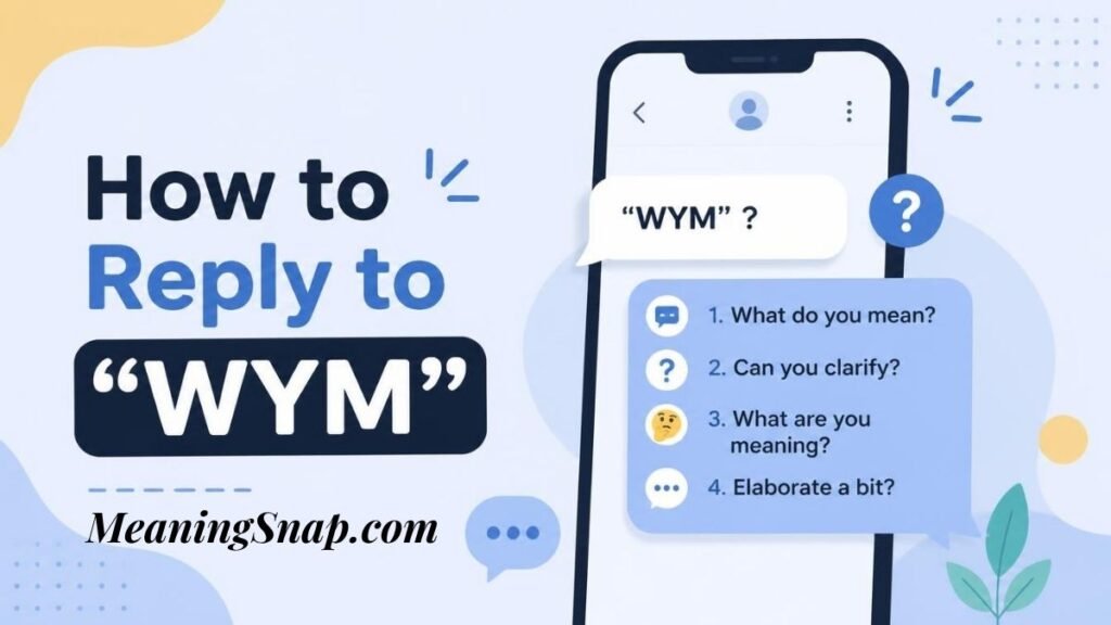 Infographic on how to reply to WYM text messages, featuring a smartphone displaying response options and chat bubbles.