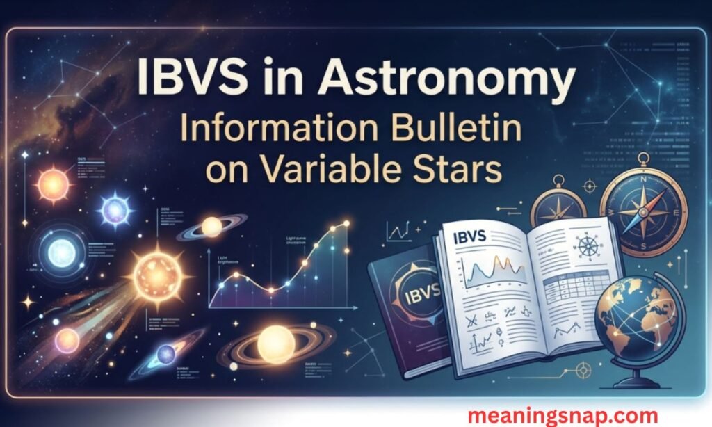 Cosmic illustration of stars, light curves, open astronomical journal, and globe under title IBVS in Astronomy: Information Bulletin on Variable Stars.