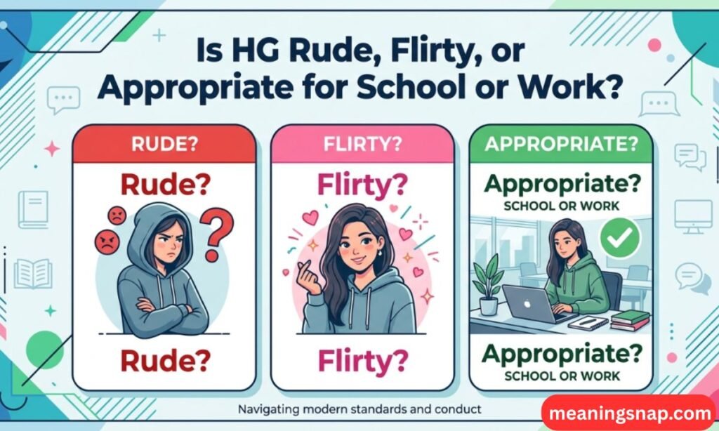 Three-panel graphic exploring tone and appropriateness of HG slang across rude, flirty, and professional settings under main title heading.