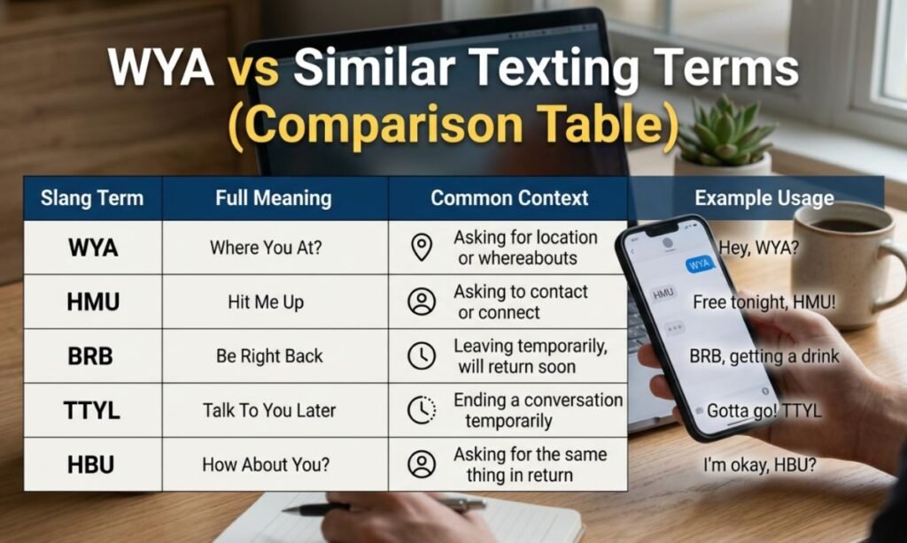 WYA vs similar texting terms compared with common chat abbreviations and meanings