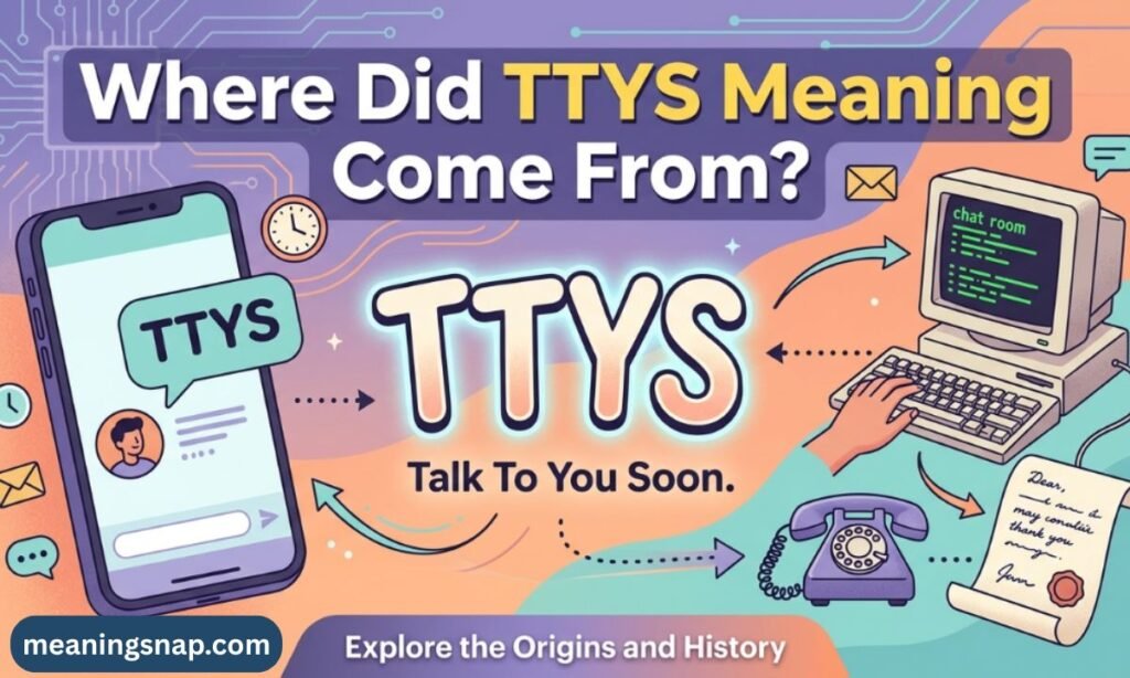 Graphic tracing the history of TTYS from old chat rooms and landlines to modern smartphones under title Where Did TTYS Meaning Come From?