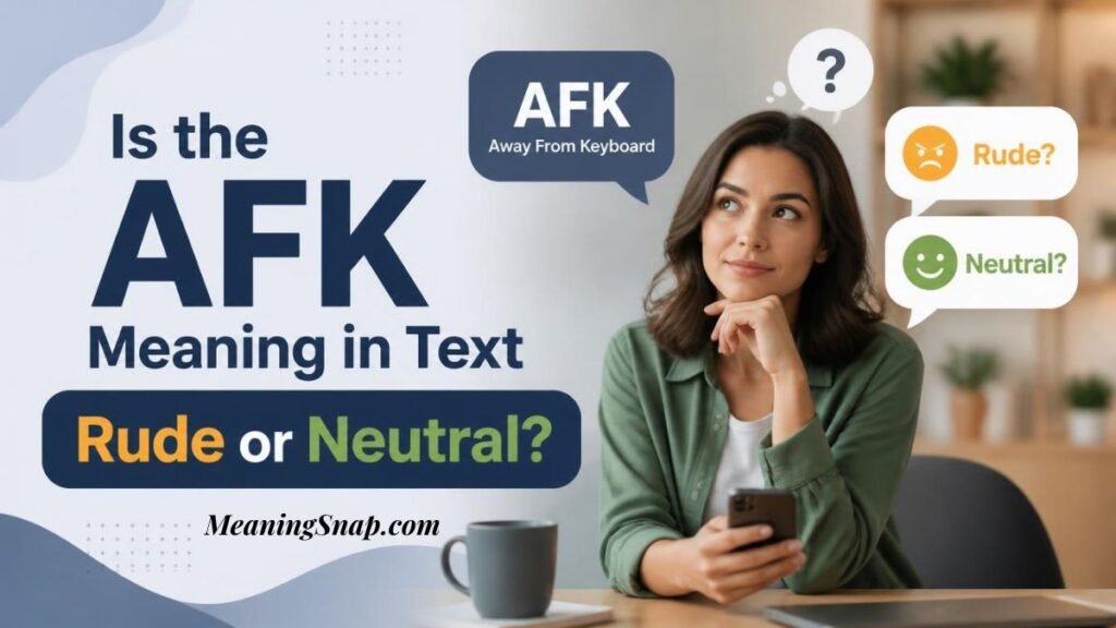 Thoughtful woman holding smartphone wondering whether AFK text meaning comes across as rude or neutral in messages.