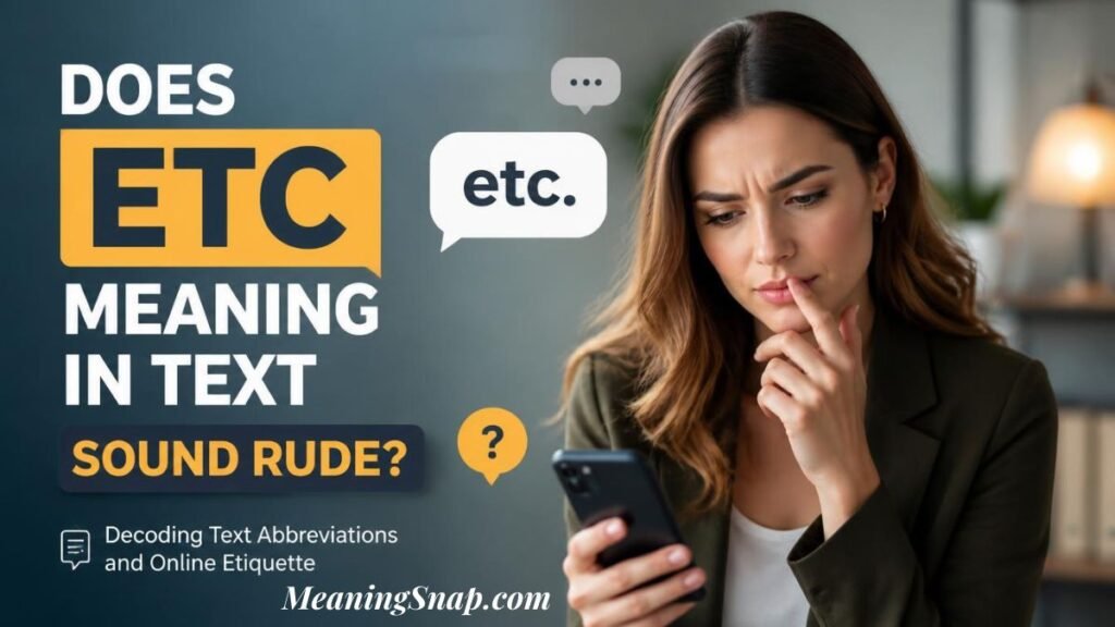 Thoughtful woman looking at smartphone analyzing tone etiquette and whether etc meaning in text sounds rude.