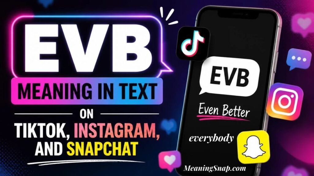 Smartphone screen displaying EVB meaning in text as Even Better alongside TikTok, Instagram, and Snapchat app icons.   