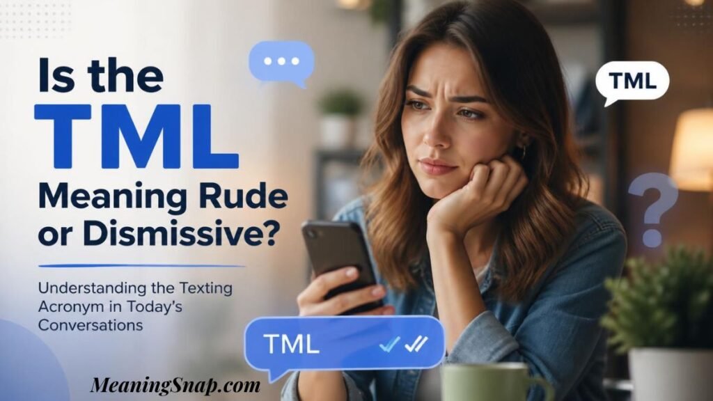 Perplexed woman resting chin on hand while reading phone asking is the TML meaning rude or dismissive.