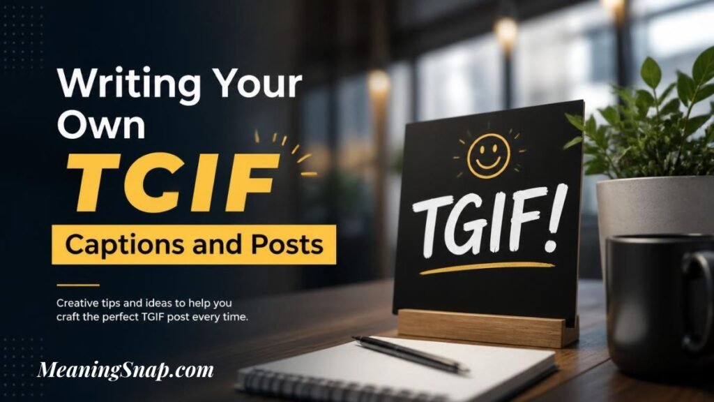 Desktop setup with TGIF sign guide on writing TGIF captions and posts for social media.   