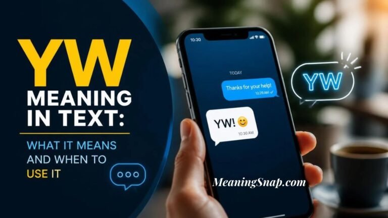 Hands holding a smartphone displaying a chat message with YW meaning in text as You're Welcome.